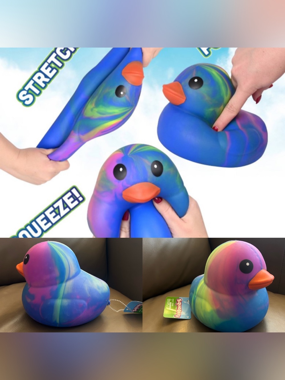 JUMBO BLUE DUCK SQUISHY TIE DYE SQUEEEZY